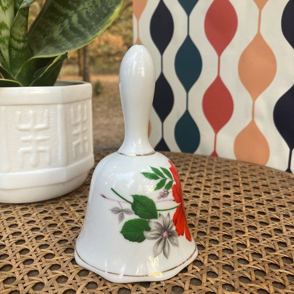 Porcelain Red Rose Floral Bell w/Gold Accents Vintage - Picture 7 of 13